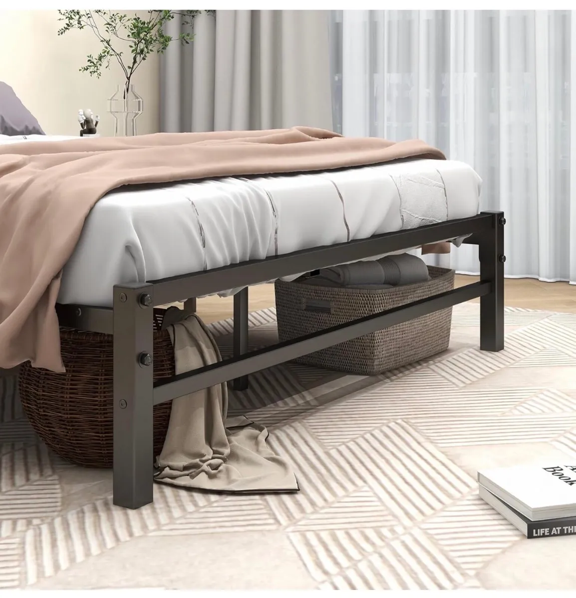 Double Bed Frame with Rustic Wood Headboard and Fo - Image 3