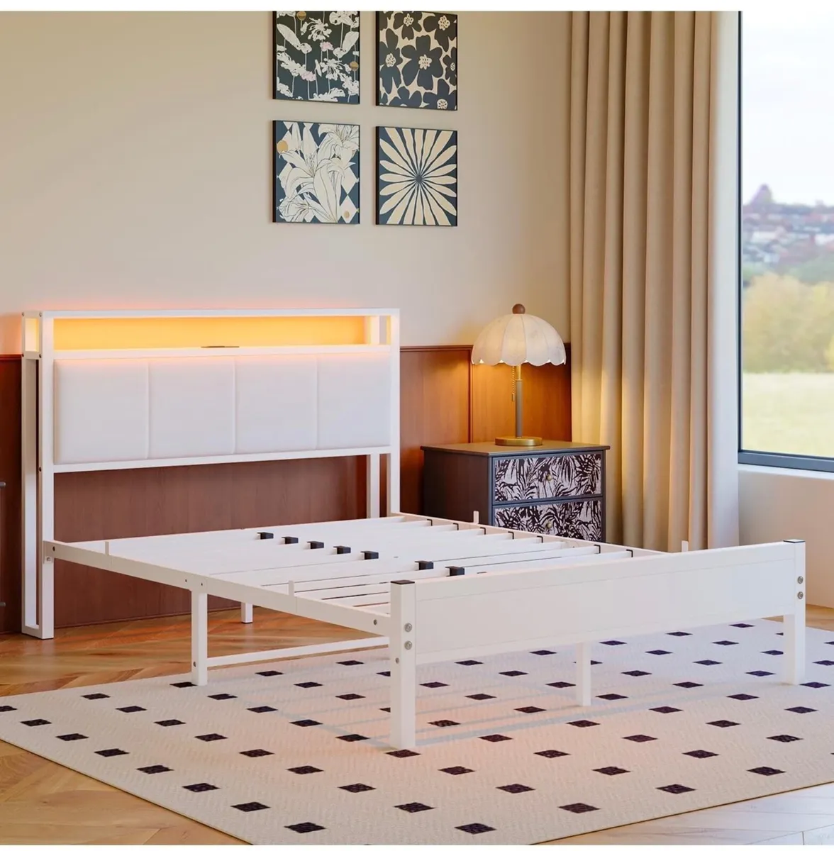 4FT6 Double Bed Frame with LED Lights and Charging - Image 4