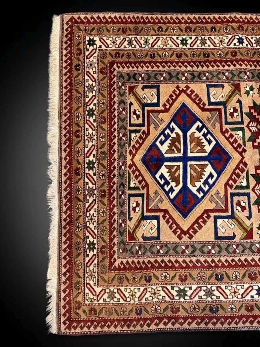 Vintage Turkish Hand Knotted Kars Kazak Rug - Image 2