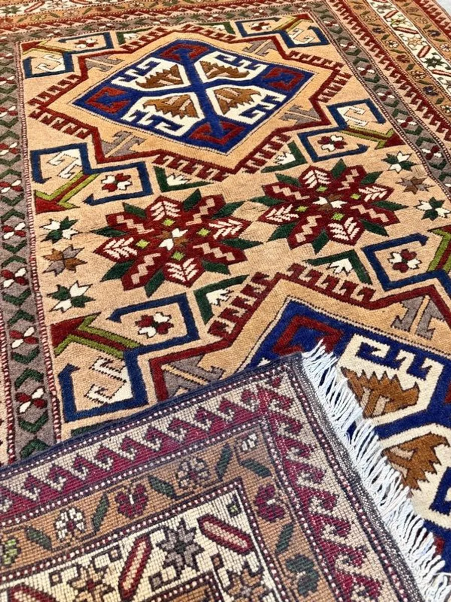 Vintage Turkish Hand Knotted Kars Kazak Rug - Image 3