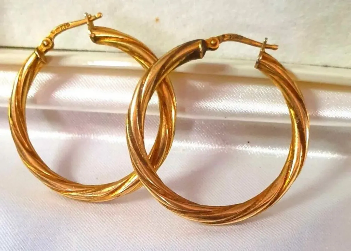 Large 9ct Gold Swirl Hoops - Image 4