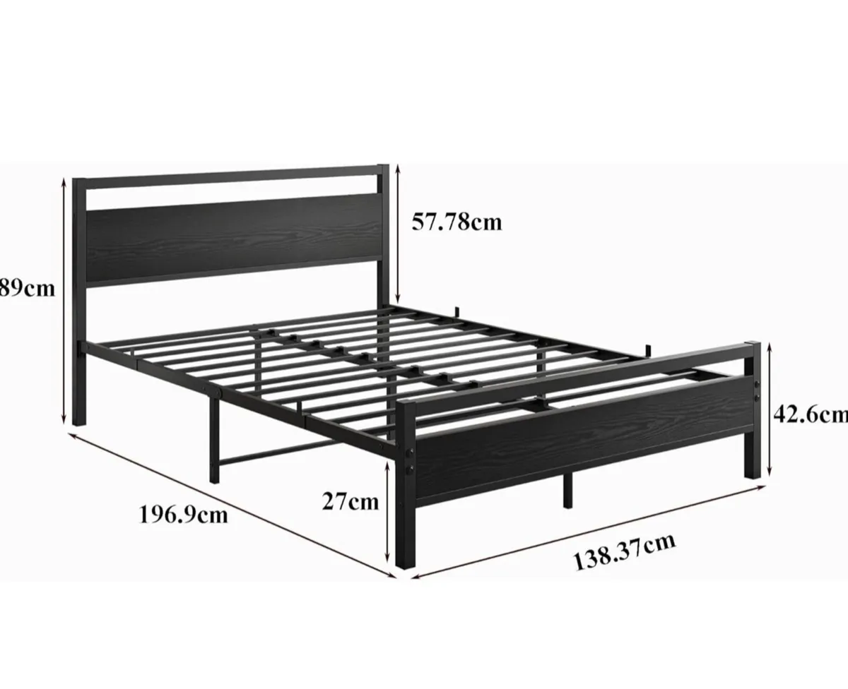 4ft6 Double Bed Frame with Wooden Headboard,Heavy - Image 2