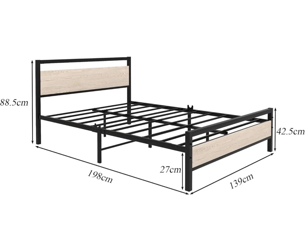 4ft6 Double Bed Frame with Wooden Headboard,Heavy - Image 3