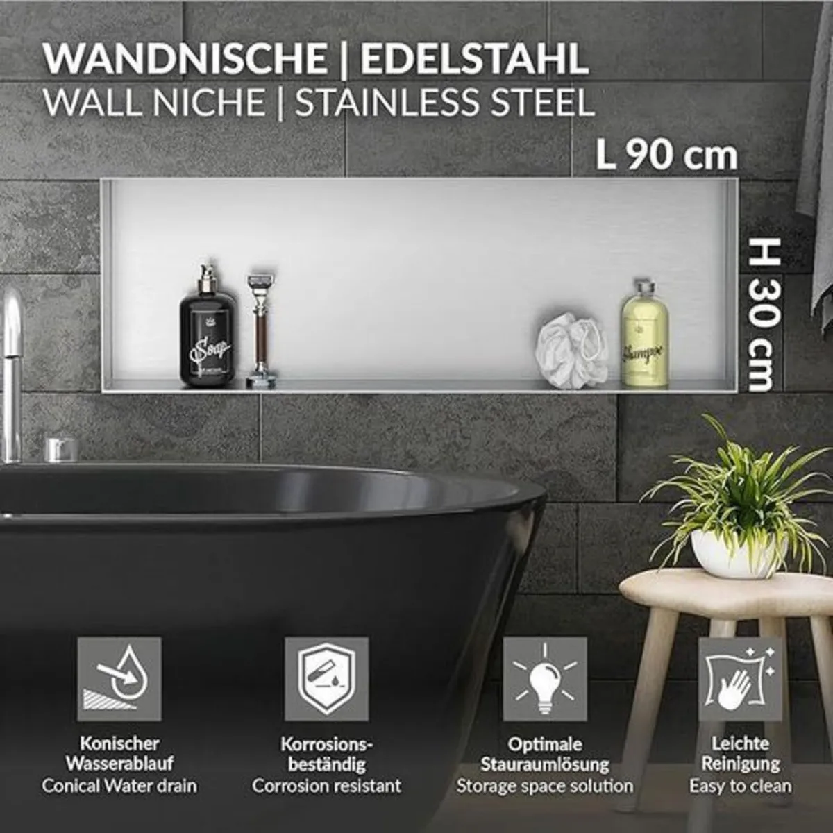 Shower Niche Stainless steel shower tray wall moun - Image 2