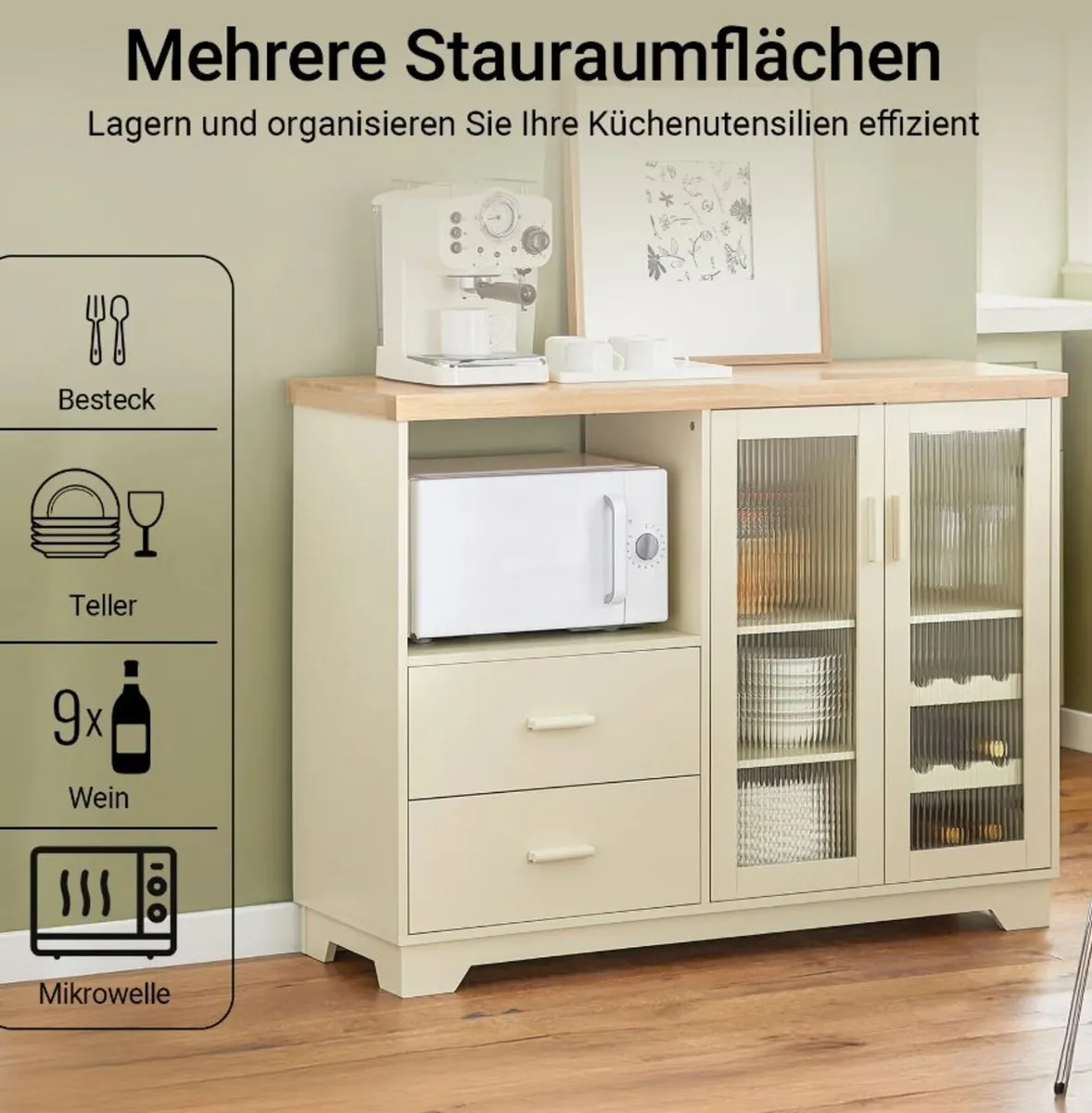 Beige Country Style Kitchen Sideboard Cabinet with - Image 4