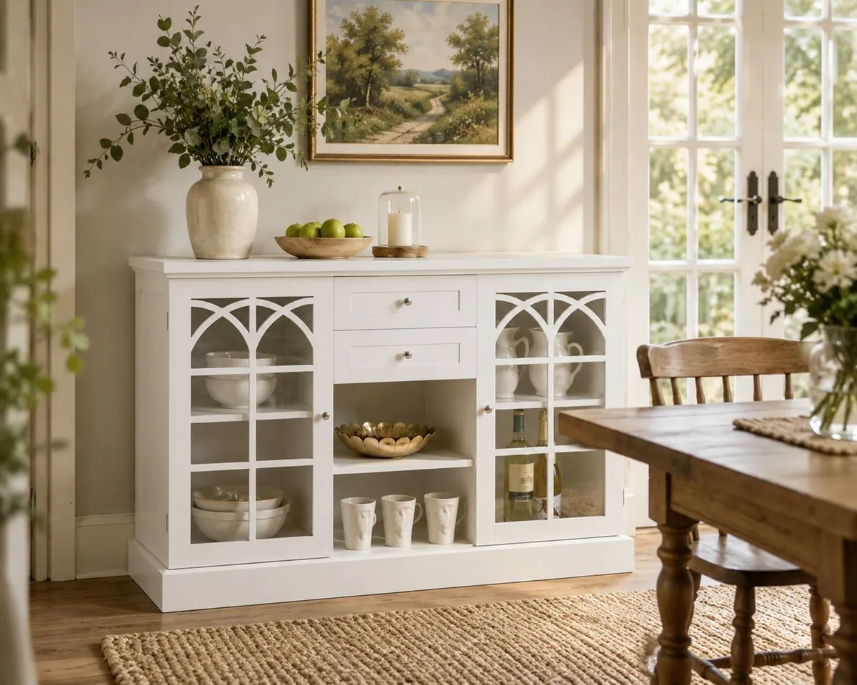 White Sideboard Cabinet with Glass Doors - Image 1