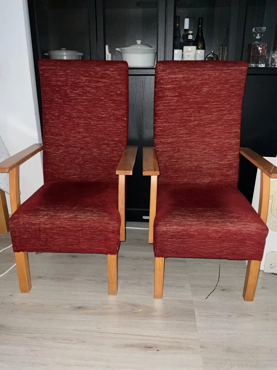 Single Accent Chair – Burgundy Fabric with Wooden - Image 1