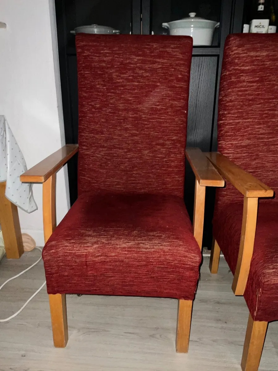 Single Accent Chair – Burgundy Fabric with Wooden - Image 4