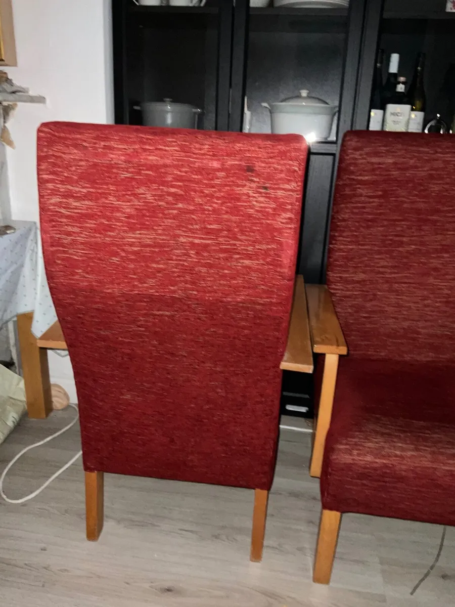 Single Accent Chair – Burgundy Fabric with Wooden - Image 3