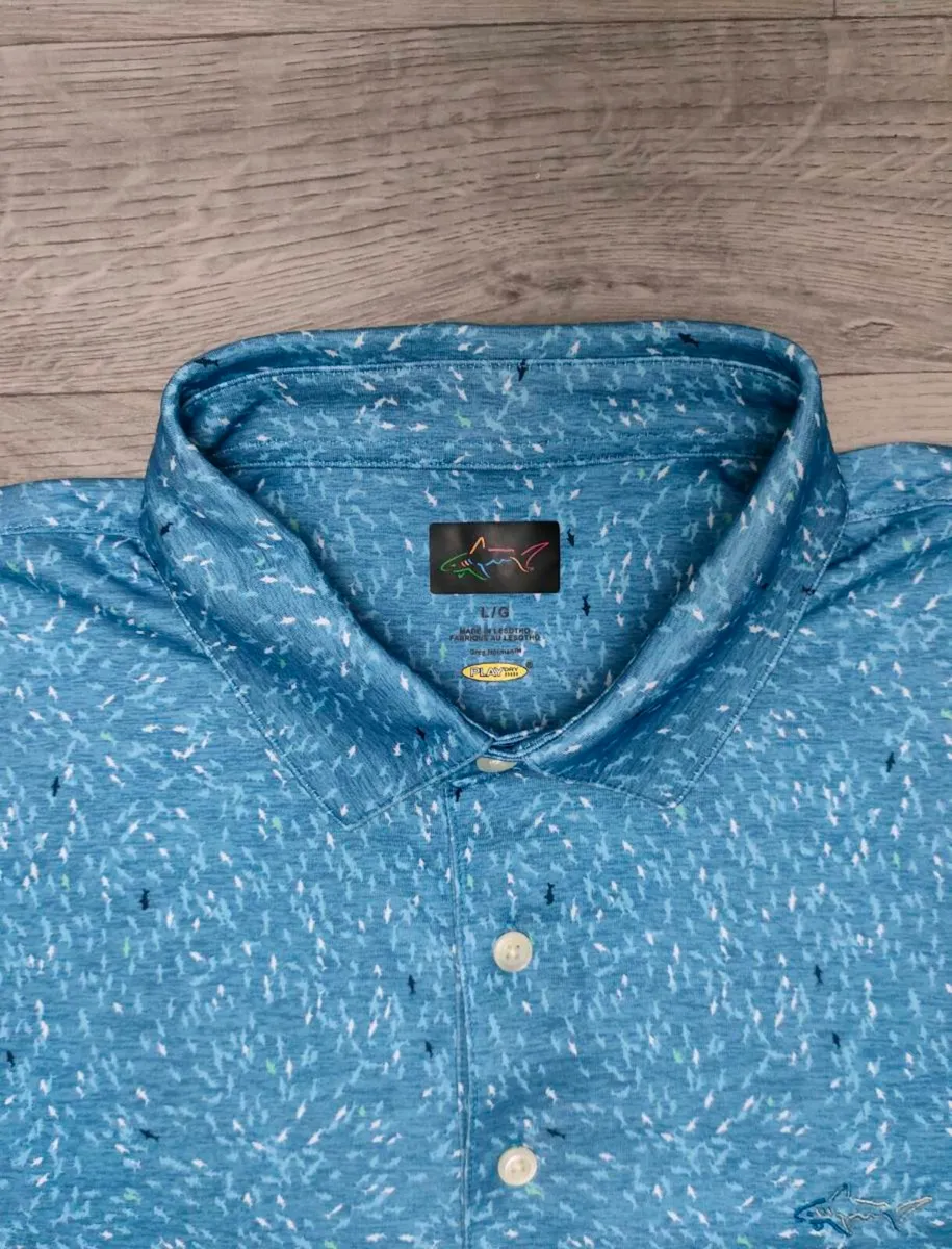 Greg Norman Shark Patterned Golf Polo Shirt Mens L - Image 4