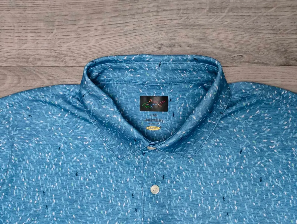 Greg Norman Shark Patterned Golf Polo Shirt Mens L - Image 3