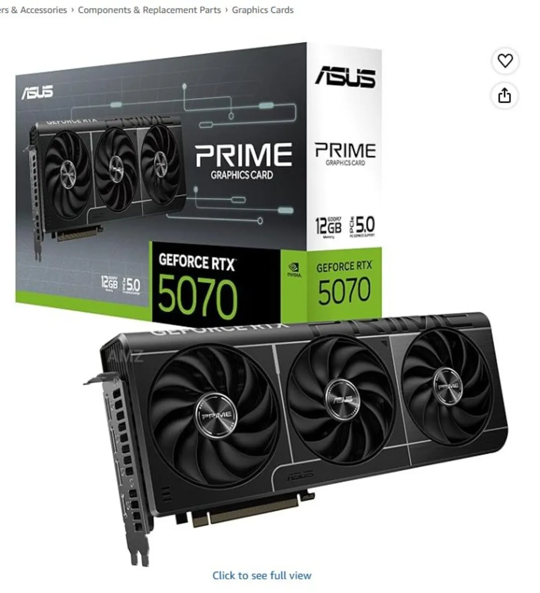 ASUS Prime GeForce RTX 5070 12GB GDDR7 Graphics Ca