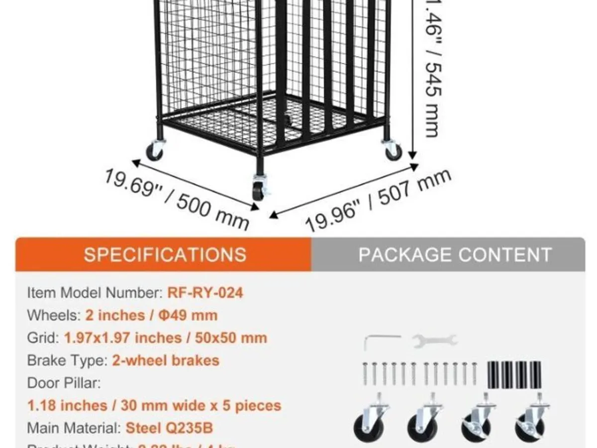 Rolling Sports Ball Storage Cart 50.7 x 50 x 54.5 - Image 2