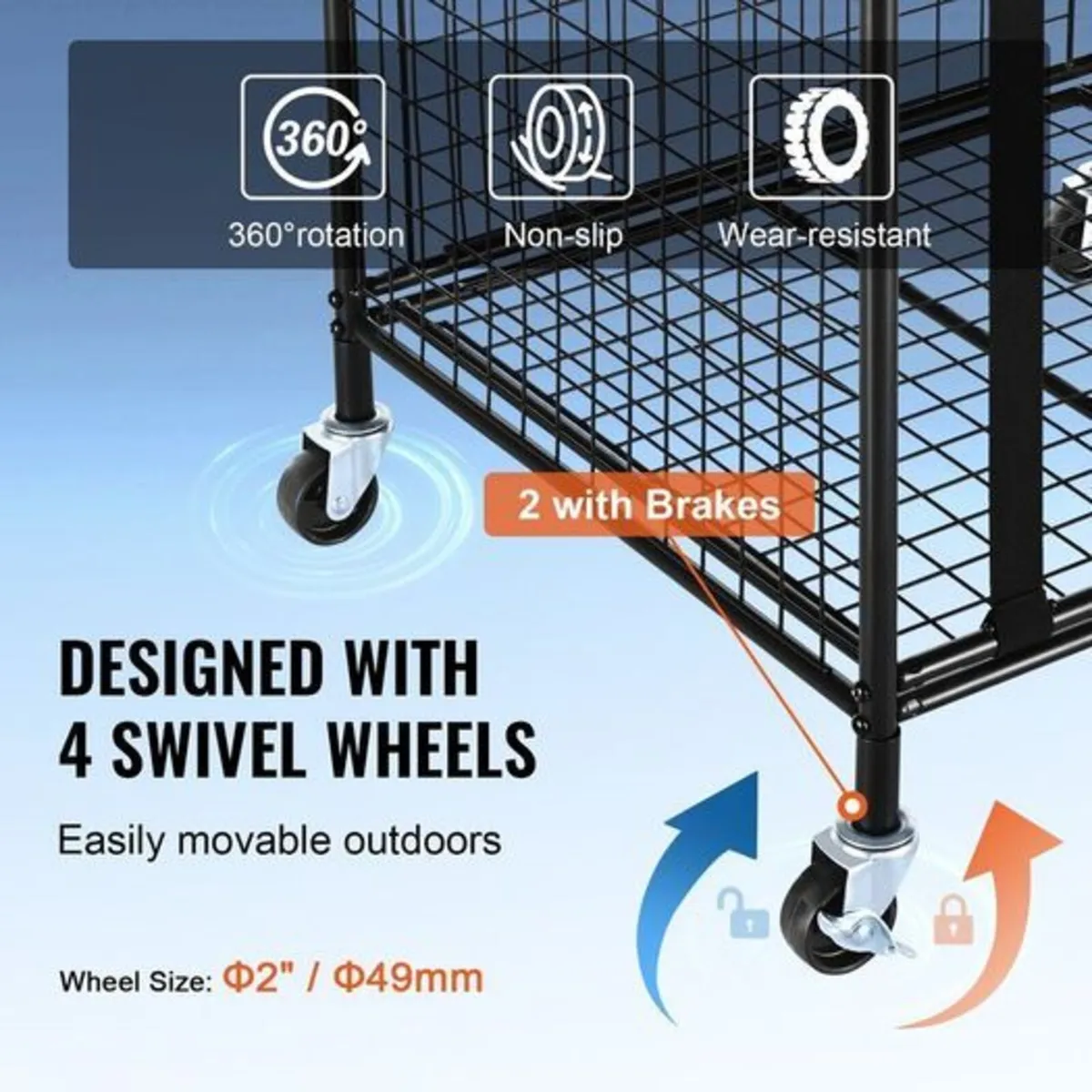 XL Rolling Sports Ball Storage Cart, Lockable Bask - Image 2