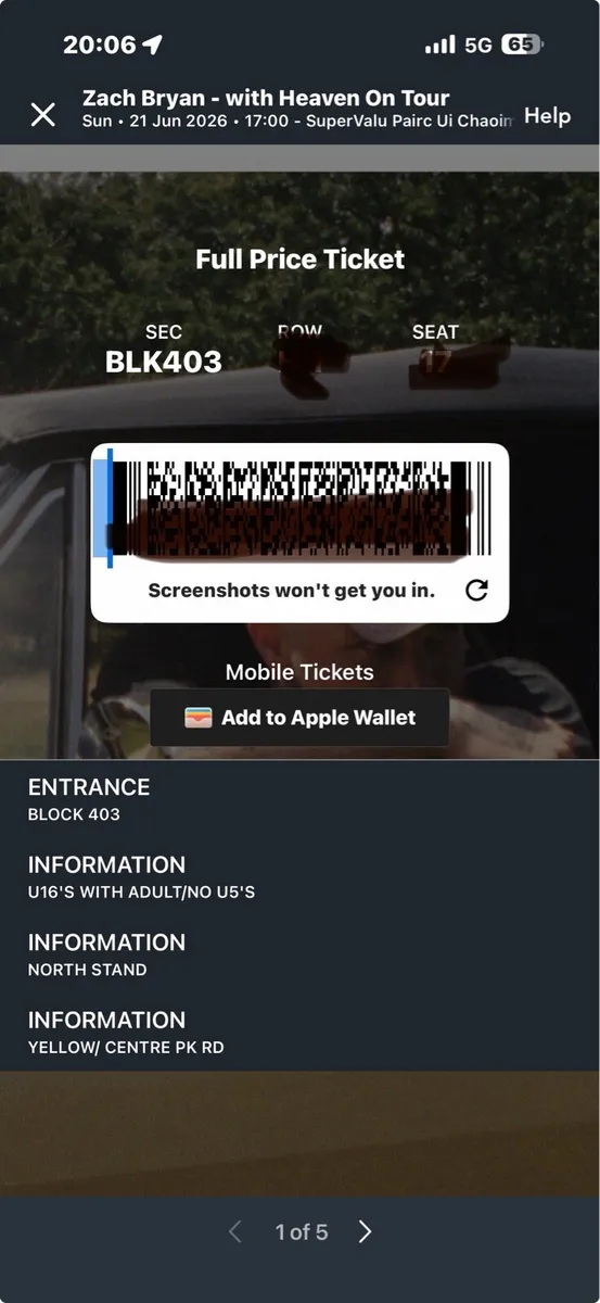 Zach Bryan Tickets x5 seated
