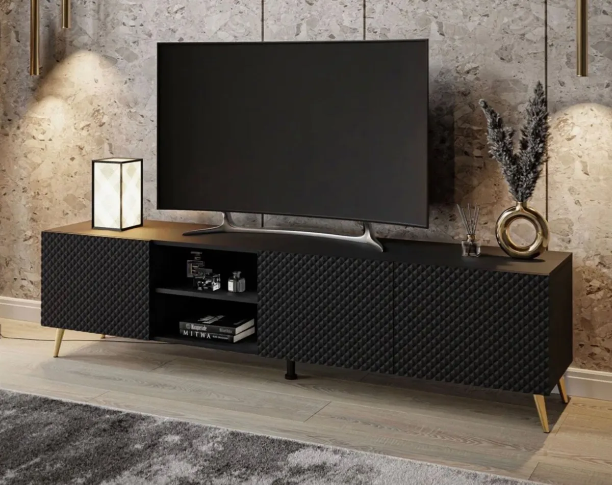Black TV Stand with black legs - Image 1