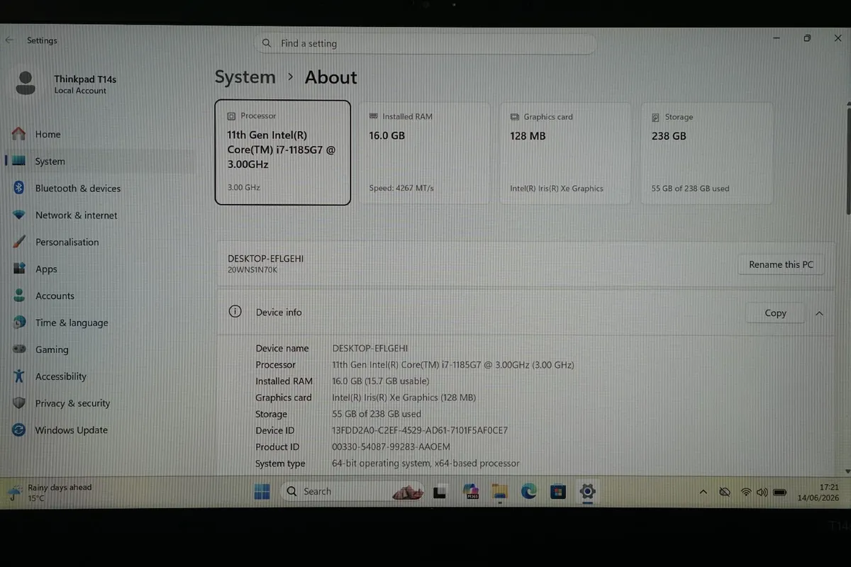 Lenovo ThinkPad T14s Ultrabook | i7-1185G7 | 16GB - Image 2