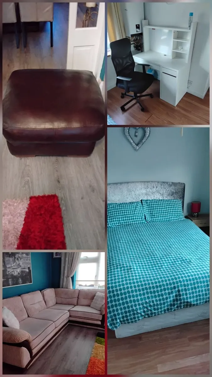 Corner sofa,bed lockers lamps,headboard, desk chai