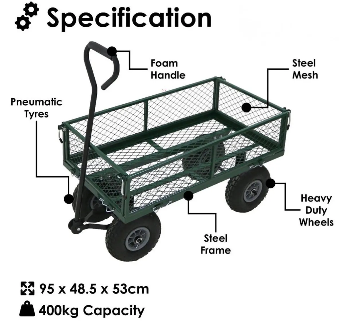 NEW Heavy Duty Metal Green Garden Cart Trolley - Image 3