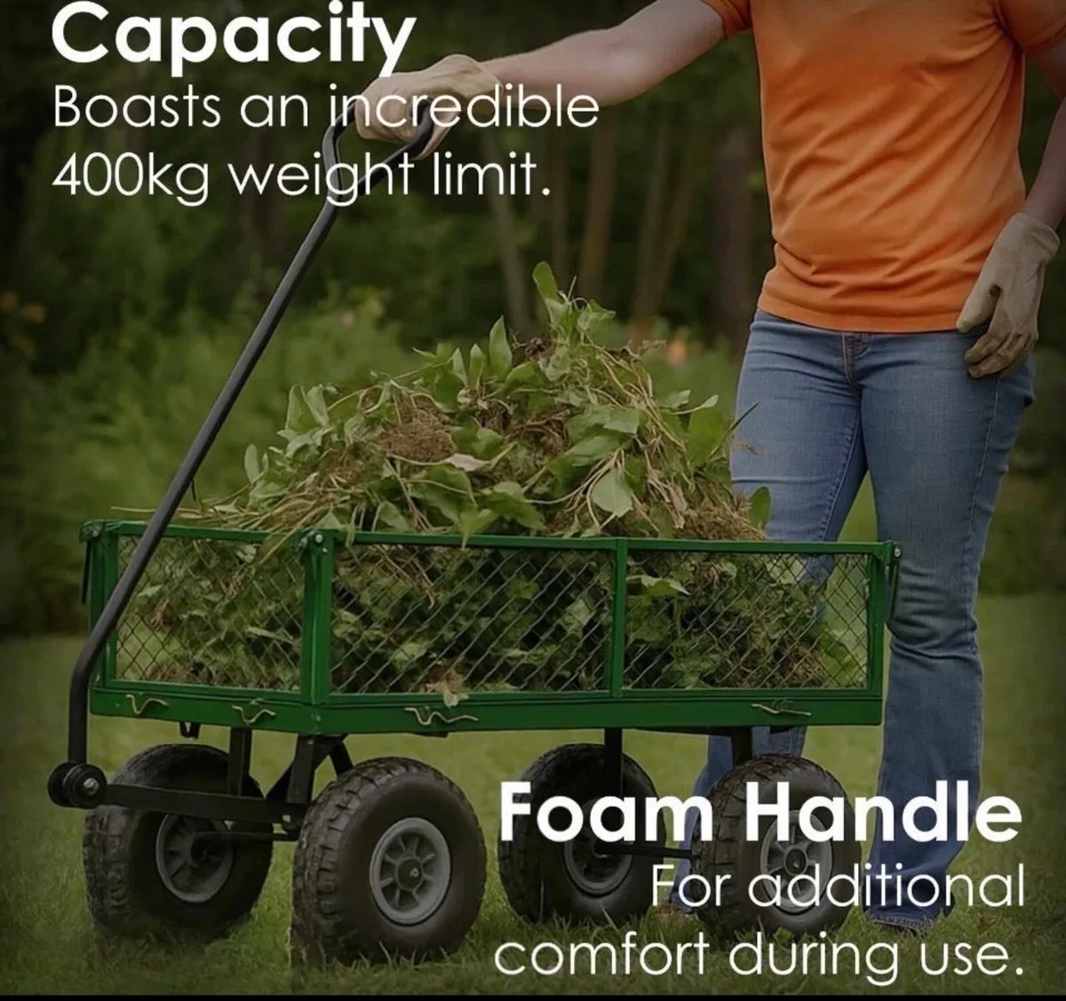 NEW Heavy Duty Metal Green Garden Cart Trolley - Image 4