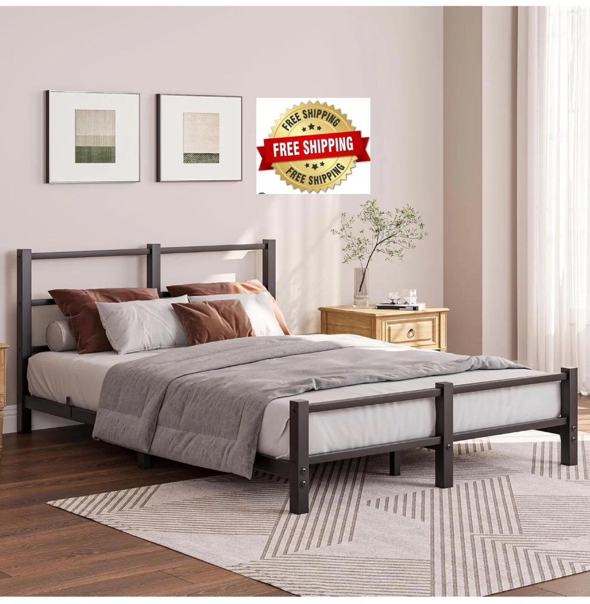 16cm Low Profile Double Bed Frame with Headboard, - Image 1