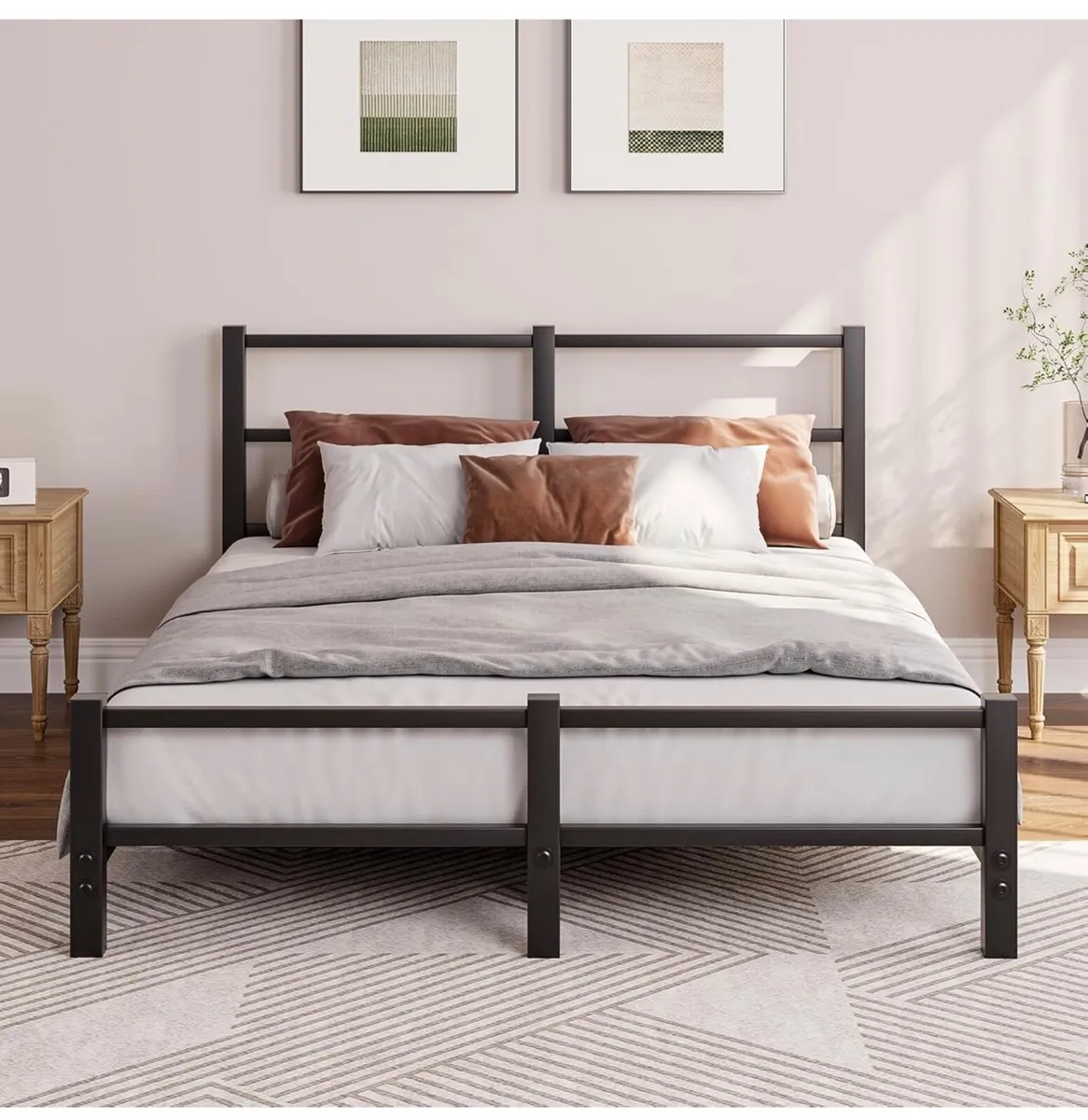 16cm Low Profile Double Bed Frame with Headboard, - Image 1