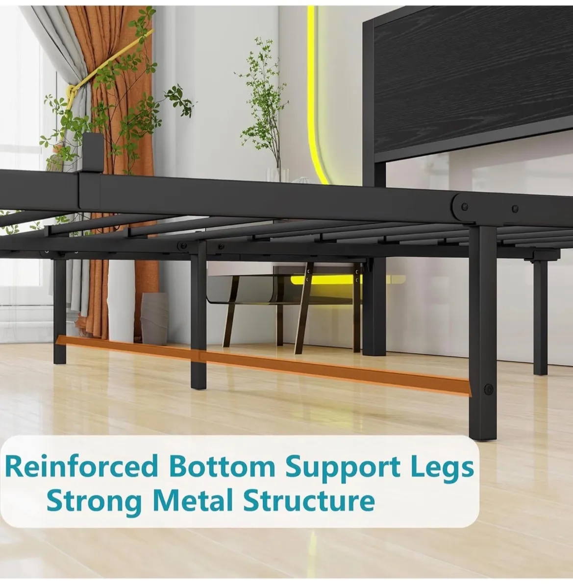Double Bed Frame Metal Platform Bed Frame with Woo - Image 4