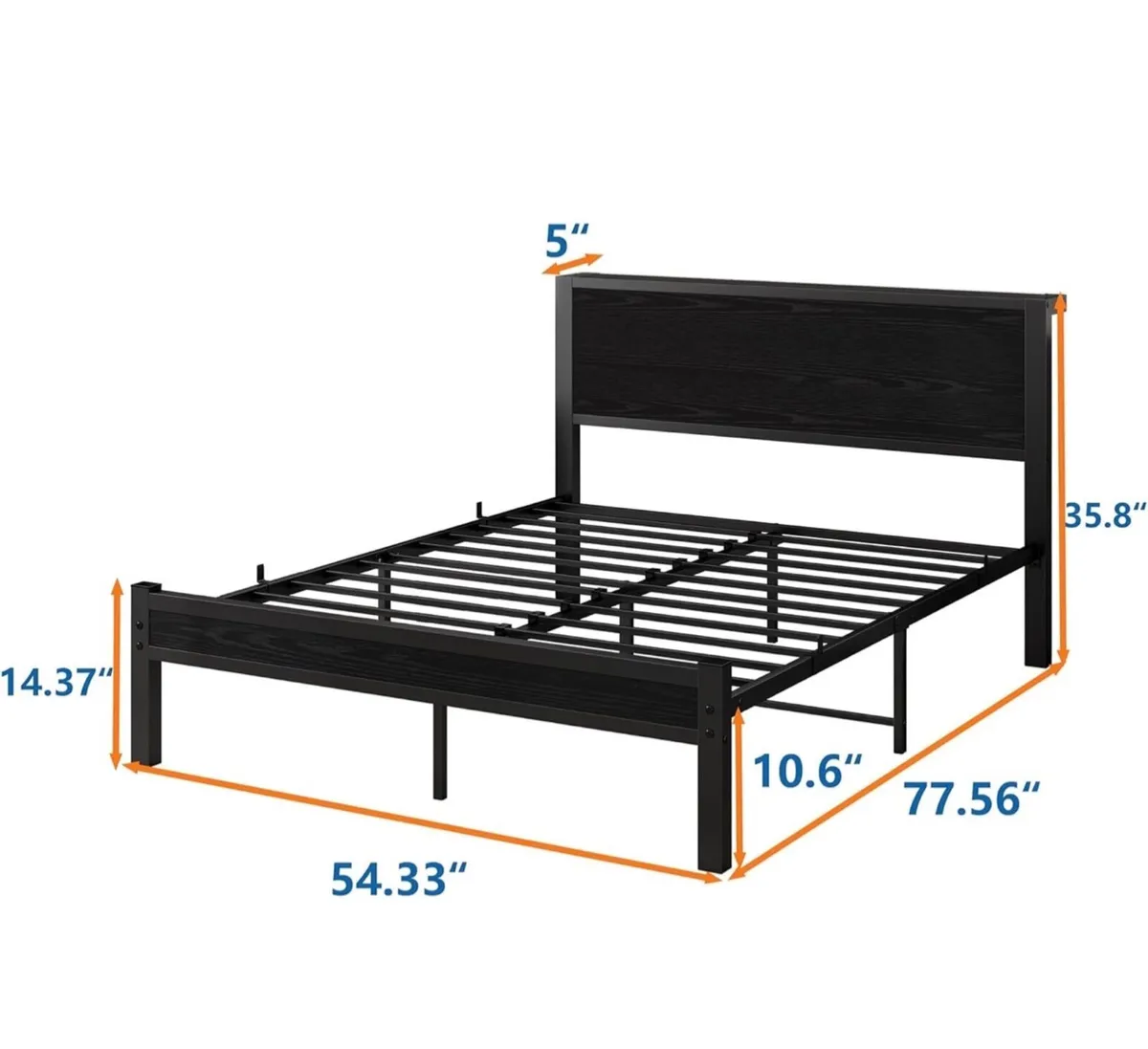 Double Bed Frame Metal Platform Bed Frame with Woo - Image 3