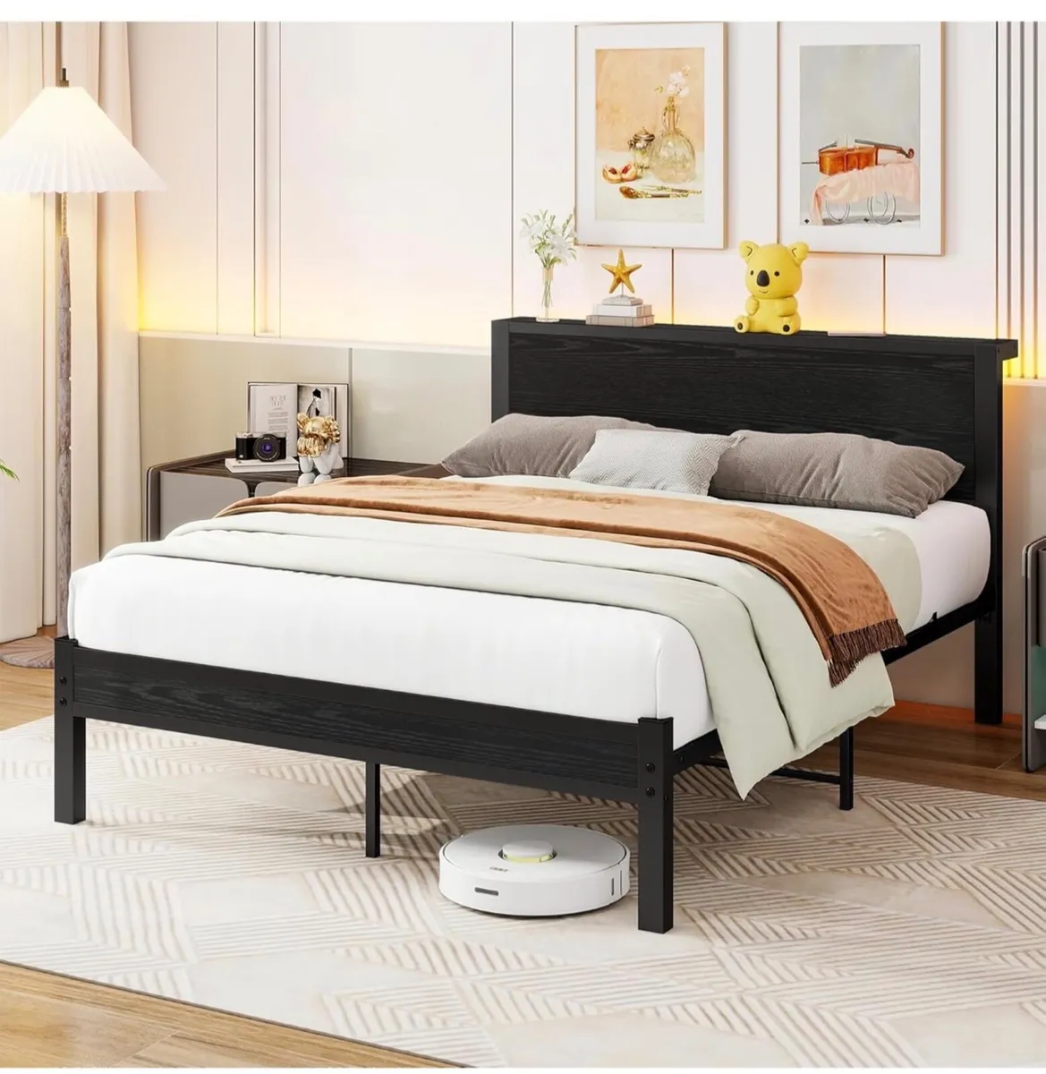 Double Bed Frame Metal Platform Bed Frame with Woo - Image 4