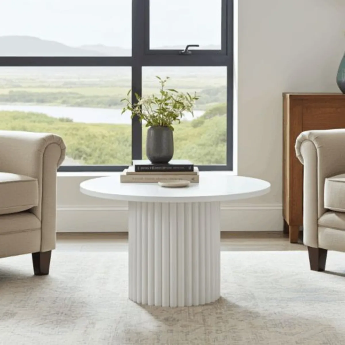 The Luna Modern White Coffee Table with Metal Base - Image 1