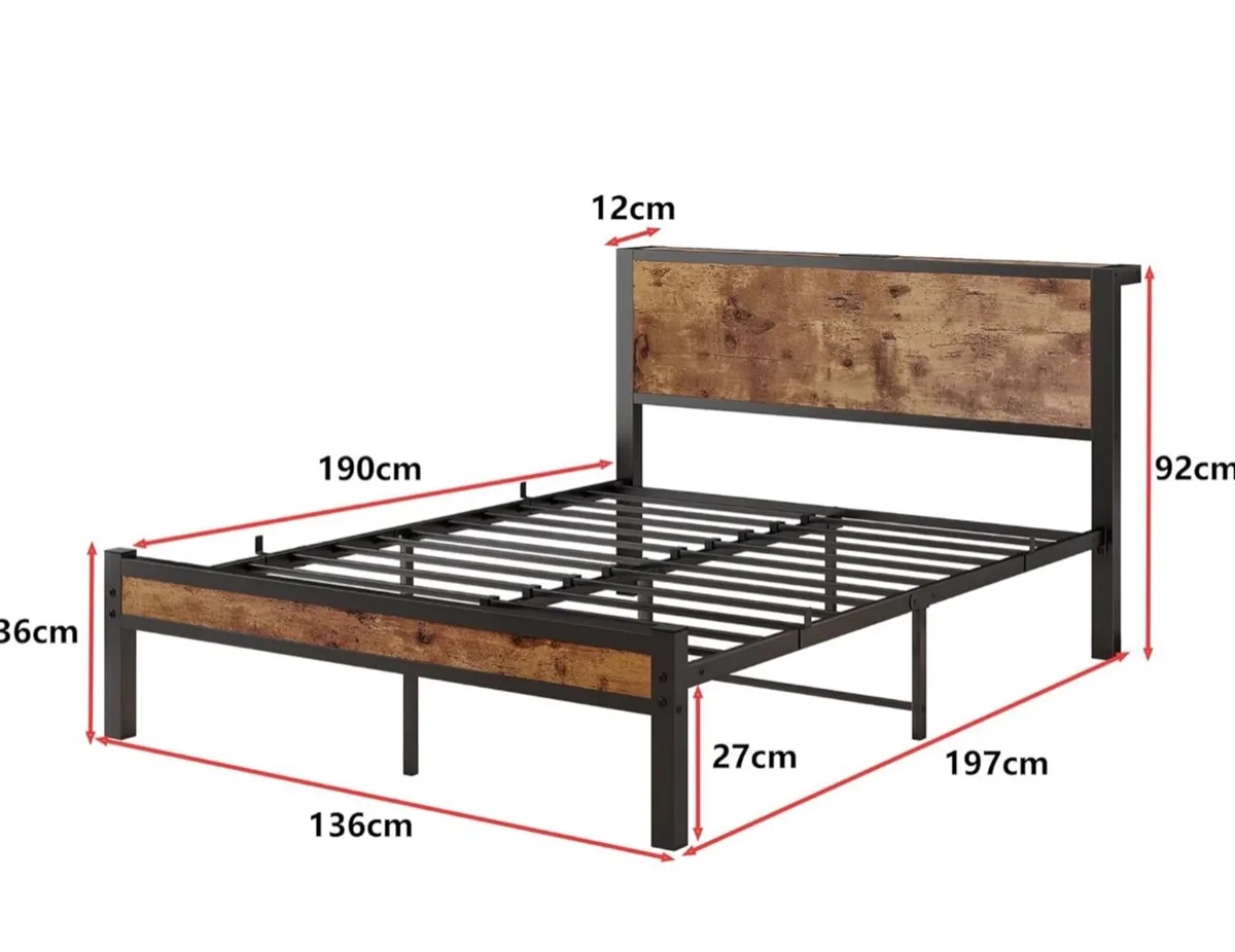 Double Bed Frame Metal Platform Bed Frame with Woo - Image 2