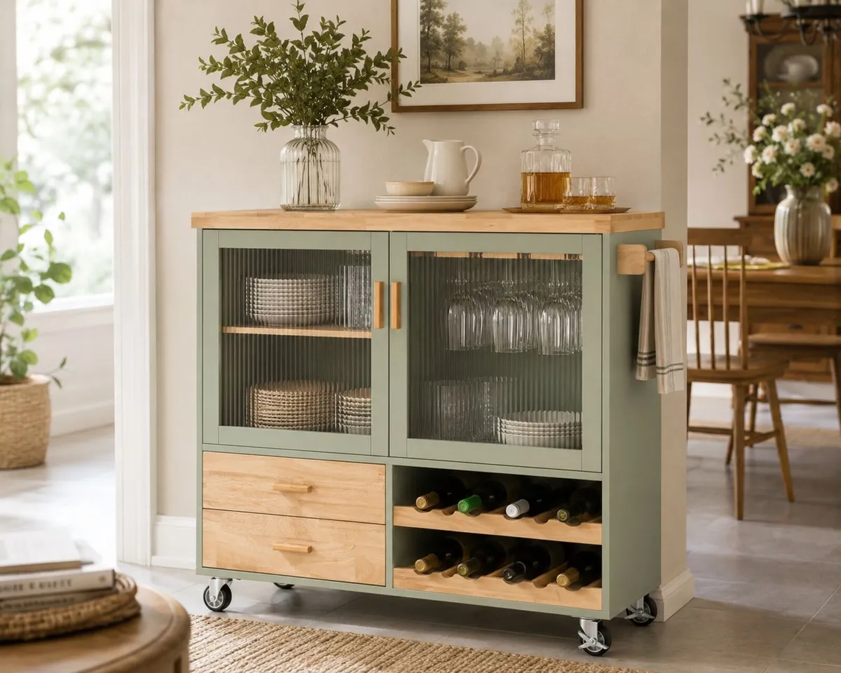 Kitchen Trolley with Wine Rack  Green Country - Image 2