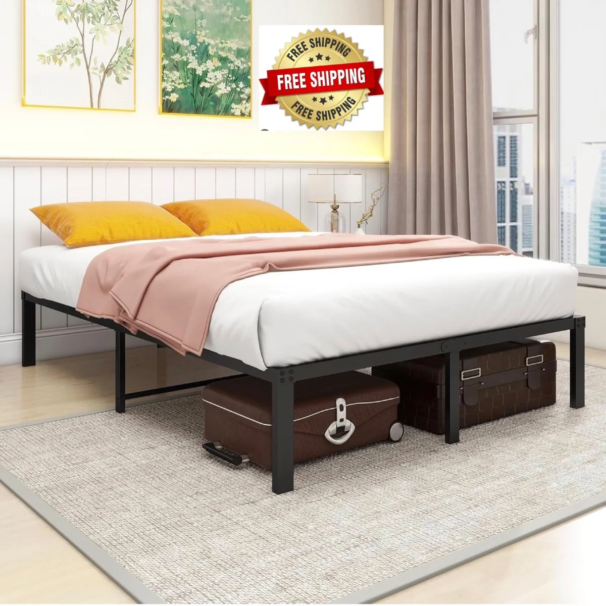 36 cm 4ft6 Double Metal Platform Bed Frames Double - Image 1