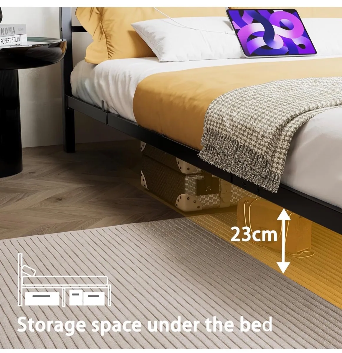 Double Floating Bed Frame with LED Lights &Chargin - Image 3