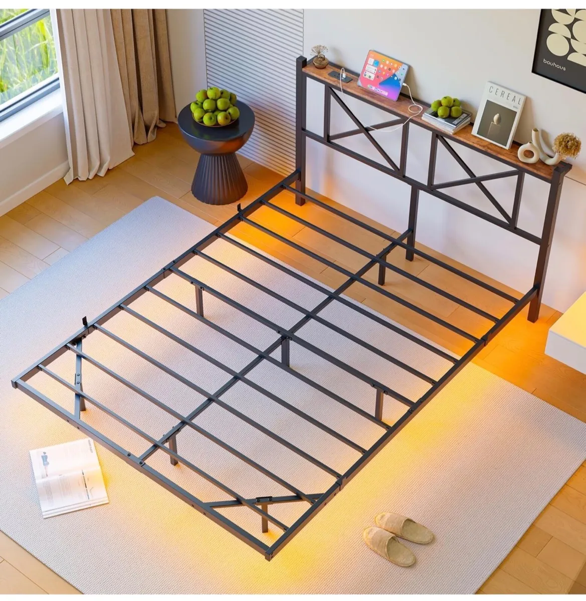 Double Floating Bed Frame with LED Lights &Chargin - Image 4
