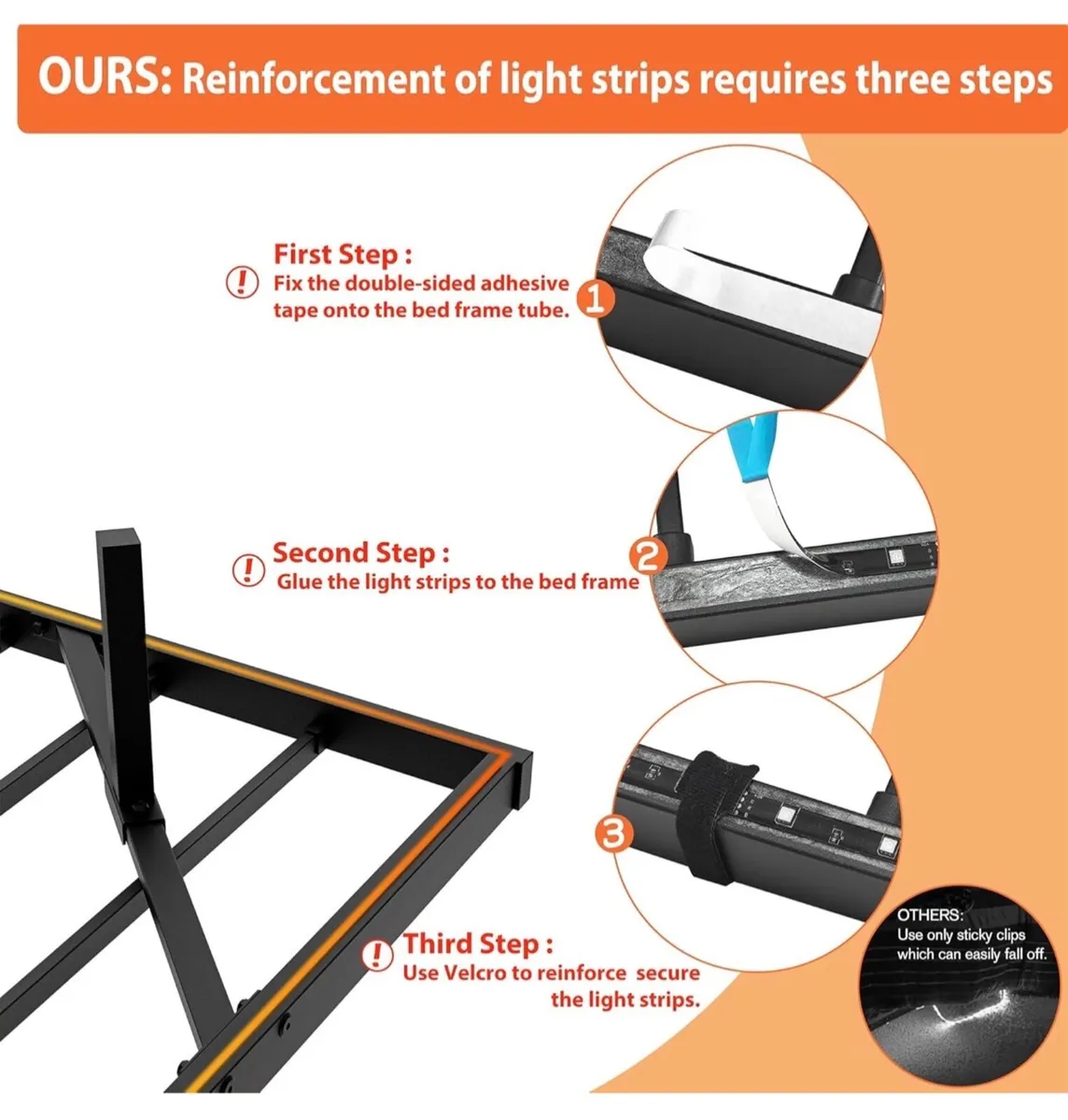 Double Floating Bed Frame with LED Lights &Chargin - Image 2