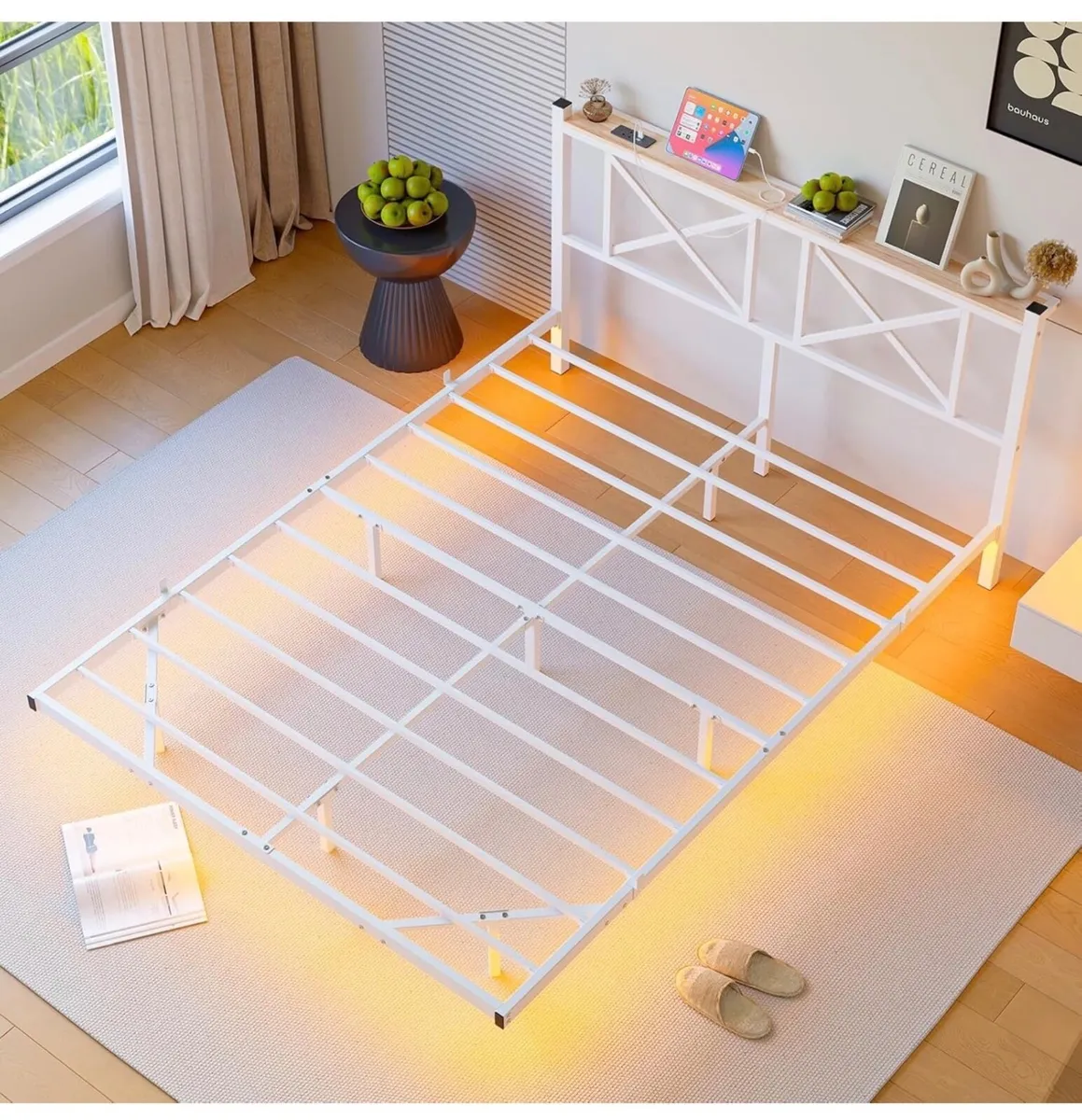4ft6 Double Floating Bed Frame with LED Lights and - Image 2