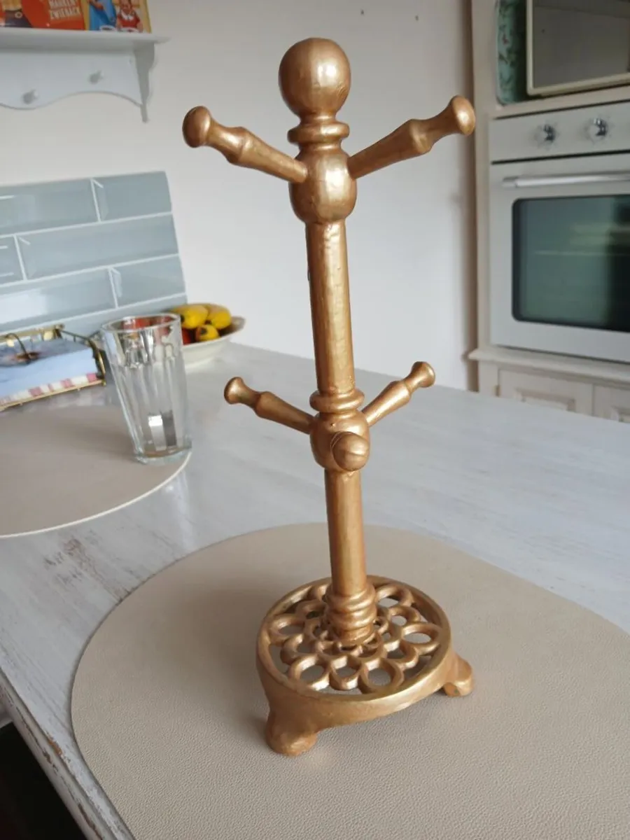 Antique Mug Tree, Golden painted, Cast Iron, 35 cm