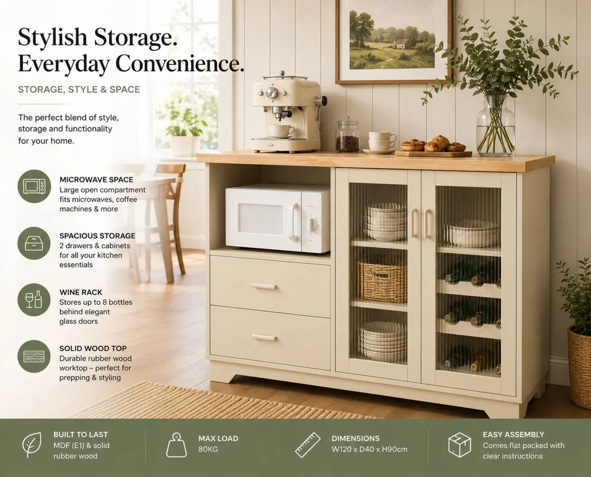 Beige Country Style Kitchen Sideboard Cabinet with - Image 2