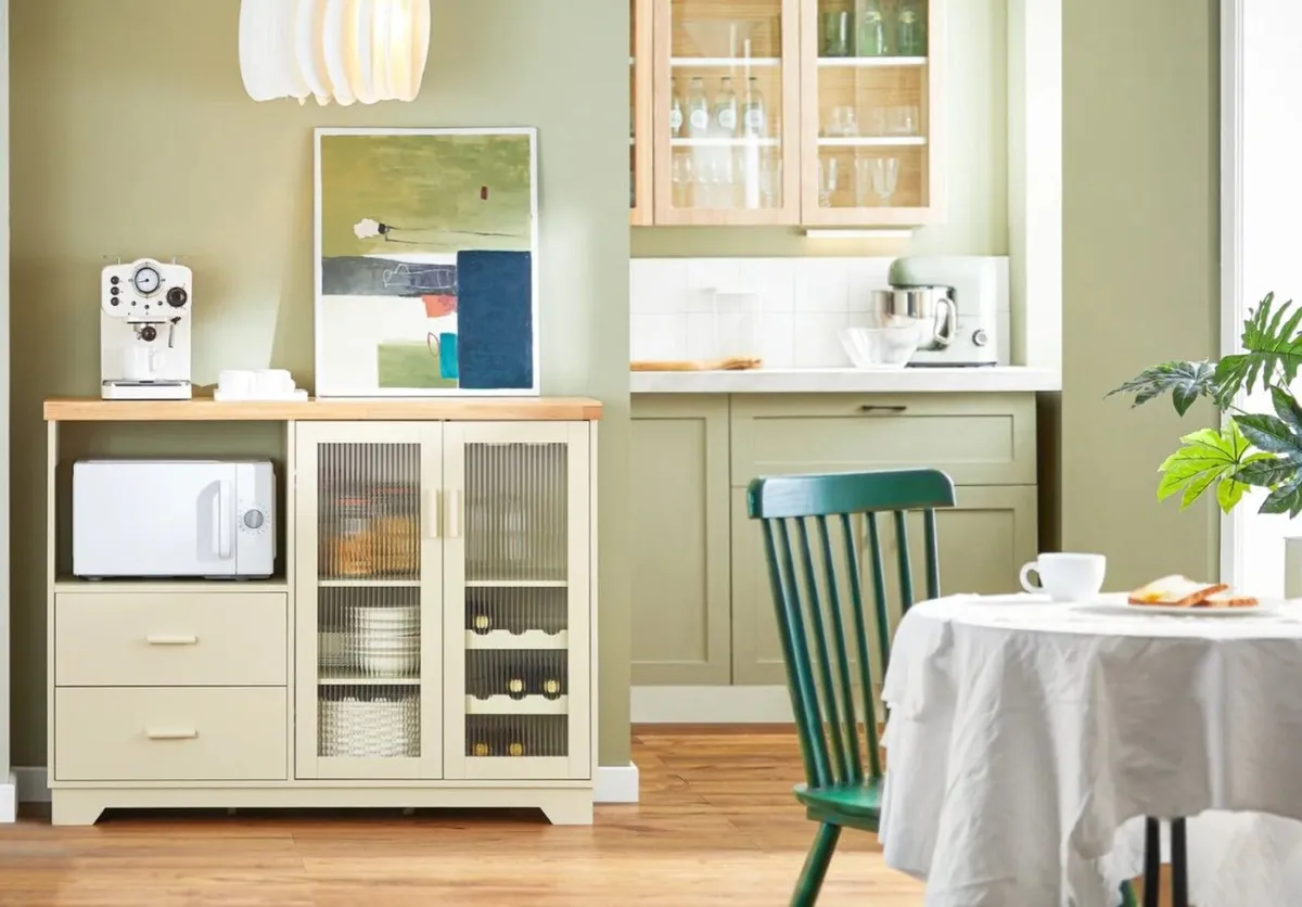 Beige Country Style Kitchen Sideboard Cabinet with - Image 3
