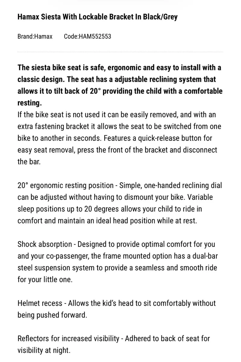 Hamax siesta child bike seat - Image 4
