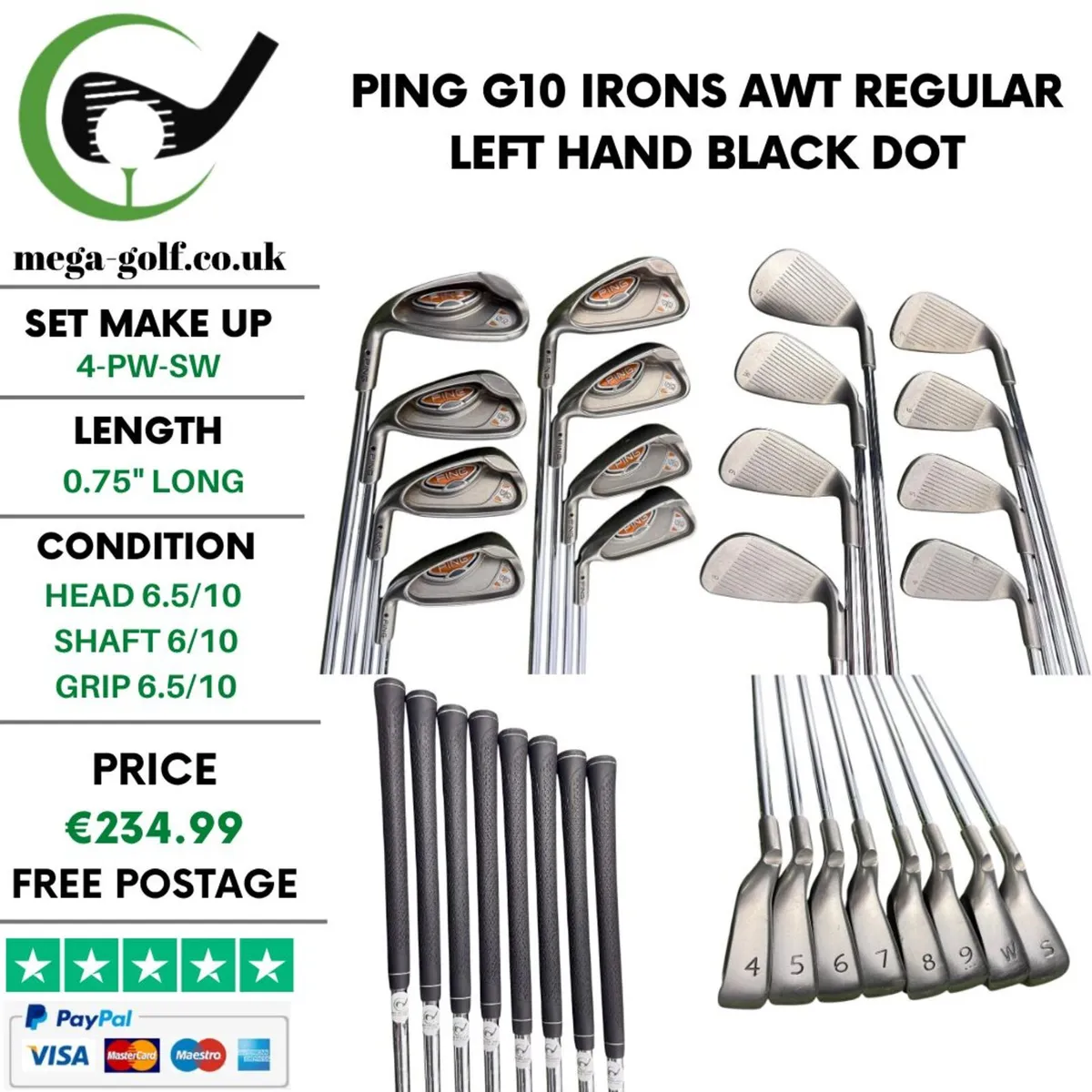 Ping G10 Irons / 4-Pw-Sw / AWT Regular / Left Hand - Image 1