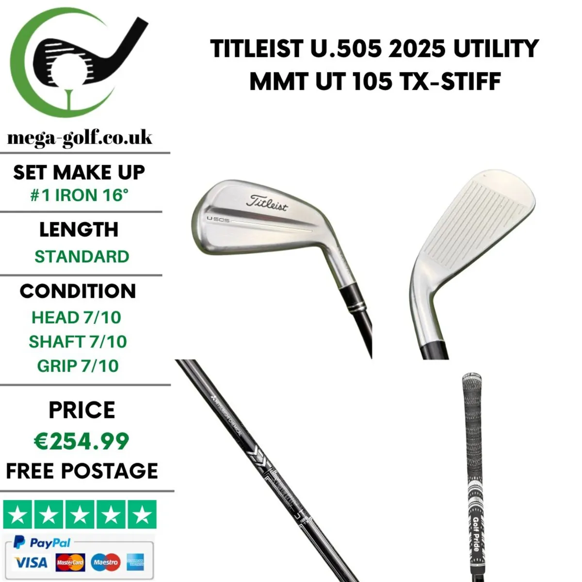 Titleist U.505 2025 Utility #1 Iron 16° / TX-Stiff - Image 1