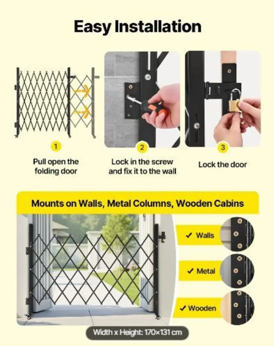 Single Folding Security Gate, Lockable - Image 3