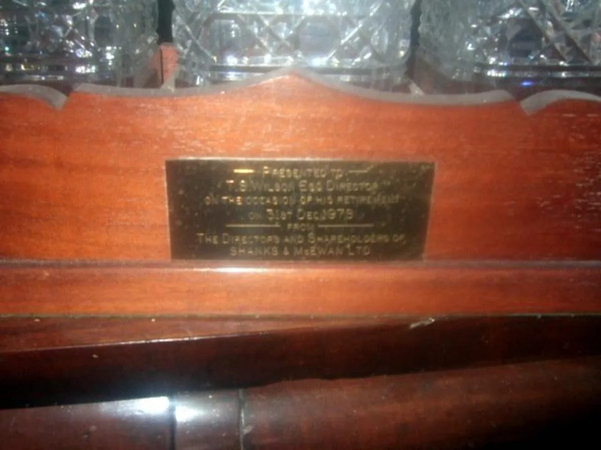 Vintage 3-Decanter Oak & Brass Tantalus Circa 1890 - Image 3