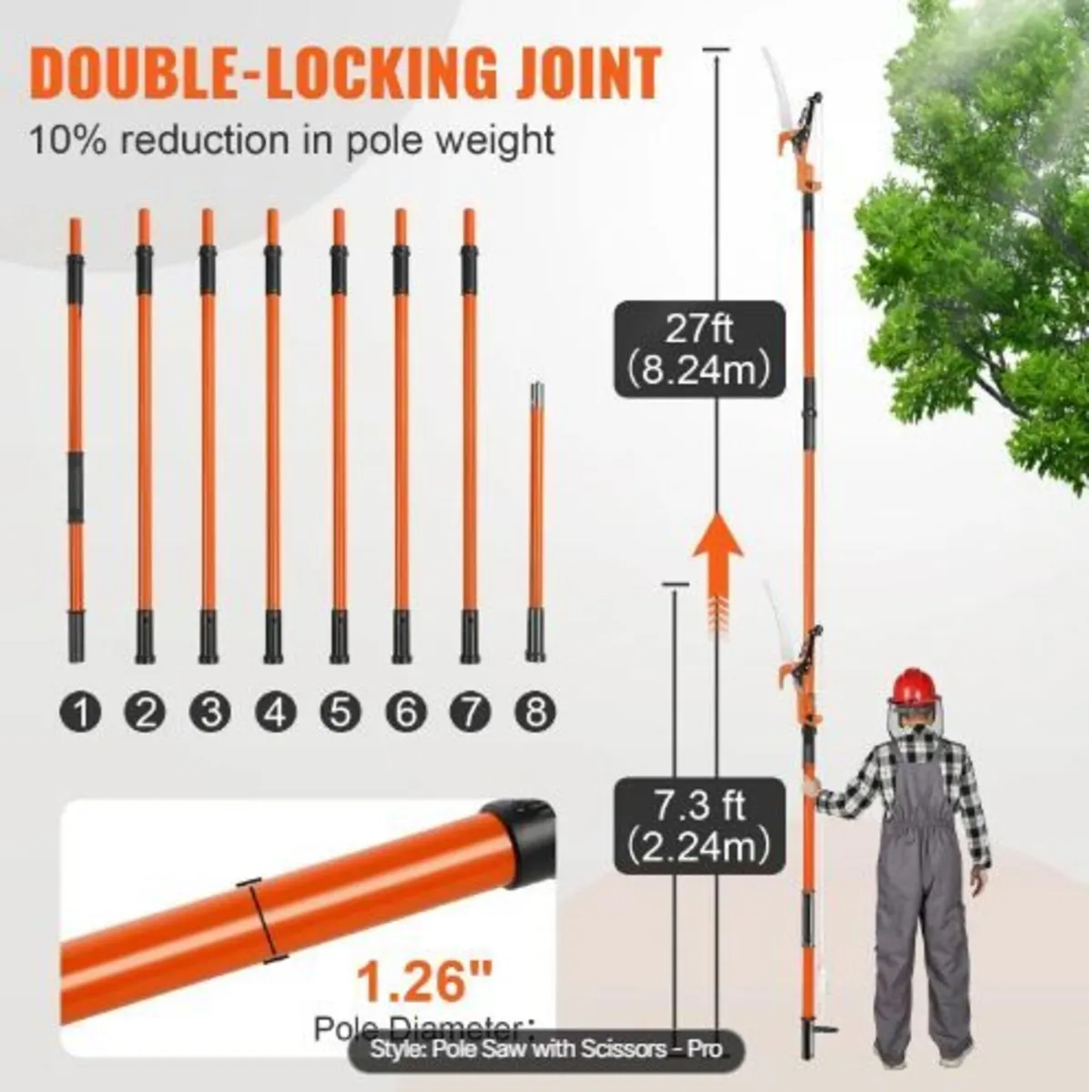 Manual Pole Saw, 2.2-8.2 m Extendable Tree - Image 4