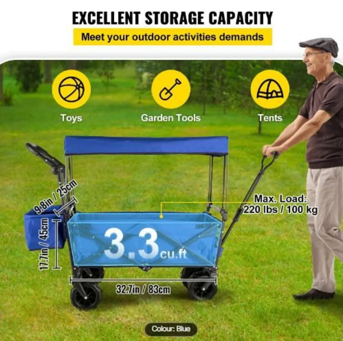 Collapsible Wagon with Canopy, 220lbs - Image 4