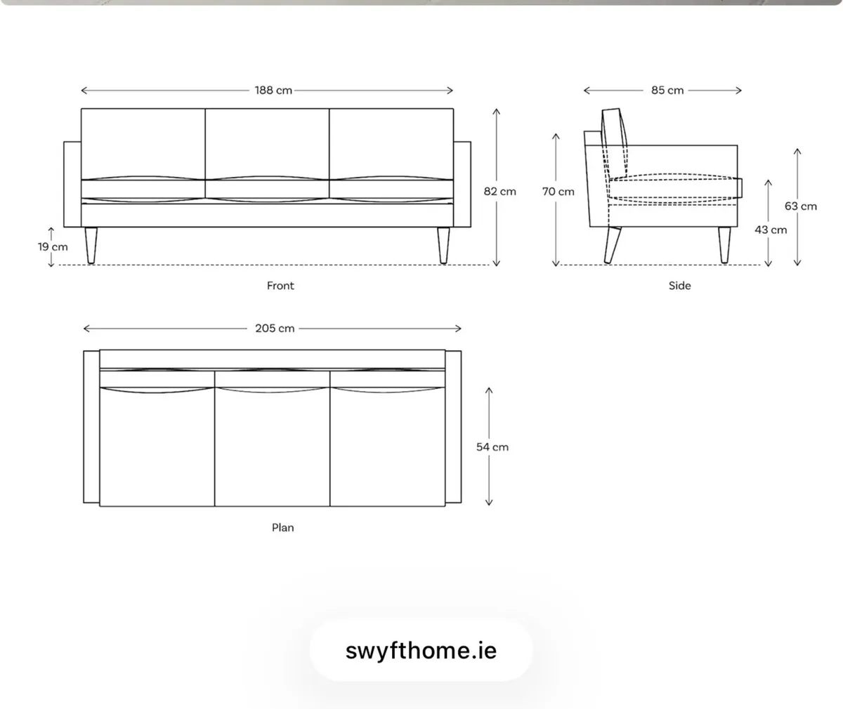 Swyft Blue 3 Seater Sofa - Image 4