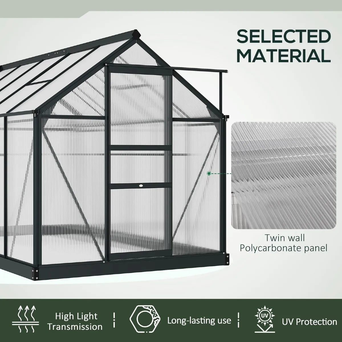 6 x 10ft Polycarbonate Greenhouse Large Walk In Gr - Image 3