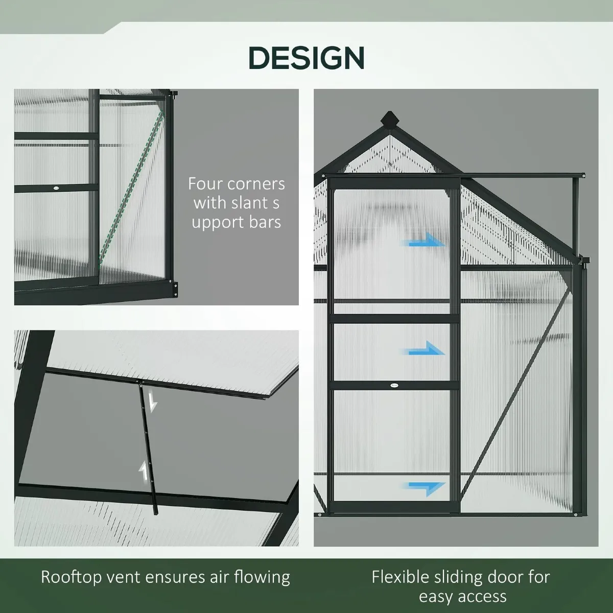 6 x 10ft Polycarbonate Greenhouse Large Walk In Gr - Image 4